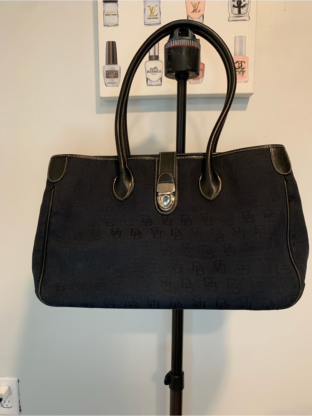Dooney & Bourke Black Monogram Tote Briefcase with Top Handles